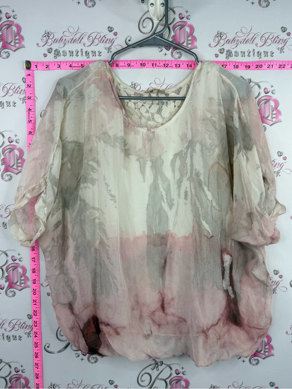 GIUSY ITALY top floral Sheer Tie-Dye Scoop Neck Blouse in Pink & Cream
